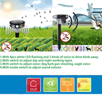 Répulsif solaire sonique pour oiseaux, répulsif extérieur pour oiseaux avec capteur de mouvement, lumière clignotante, dispositifs répulsifs pour animaux étanches