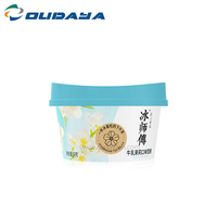 Recipientes de plástico para comida, recipientes de plástico para helado, yogurt, mantequilla, con tapa y cuchara, IML, 135ml