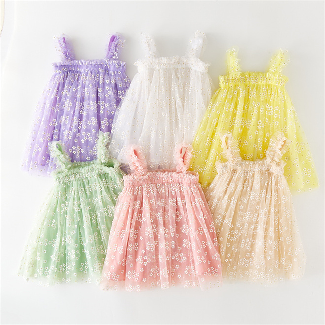 1Pcs Private Label RTS Summer Infant Toddler Children Clothes Tulle Floral Girls Kids Dress