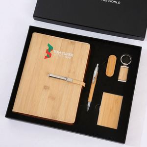 Custom Bamboo Gift <b>Set</b>: Logo USB Drive, <b>Notebook</b> & Keychain - Eco-Friendly Corporate Gifts - Product Image 2