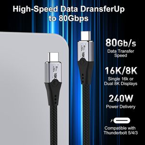 USB 5 Cáp 0.5M 80 Gbps truyền dữ liệu hỗ trợ 16k/dual8k HD hiển thị 240W sạc USB C để USB C Màn hình cáp - Product Image 2