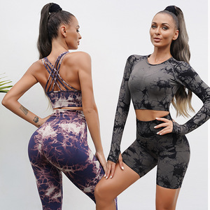 Women's <b>Tie</b> <b>Dye</b> Yoga <b>Set</b> 2 Piece Crop Top Long Sleeve Leggings Slim Fit Shaping Four Way Stretch Workout Activewear - Product Image 3