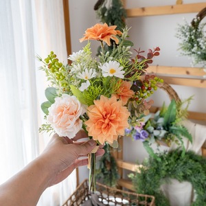 CallaFloral Ramo de Flores Artificiales Naranja Blanco Dalia Peonía Plástico Tejido Decoración para Bodas y Hogar CF02034 - Product Image 2