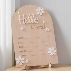 Carte de souvenir de croissance pour bébé en bois 'Bonjour <span class=keywords><strong>le</strong></span> <span class=keywords><strong>Monde</strong></span>' pour nourrissons, motif marguerites, style neutre, pour fête de bienvenue <span class=keywords><strong>du</strong></span> bébé - Product Image 4