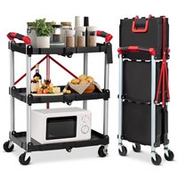 Chariot de service pliable à 3 niveaux, durable, à quatre roues, avec poignée, chariot multifonctionnel pour la cuisine et le bureau, chariot à plateforme en plastique