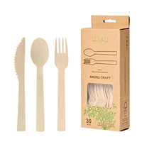 Set Peralatan Makan Bambu Sekali Pakai untuk Berkemah di Luar Ruangan