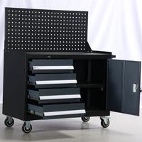 Armoire à outils roulante à 5 tiroirs avec panneau perforé et armoire latérale, établi mobile robuste pour atelier de réparation automobile