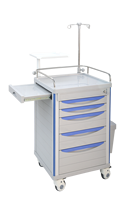 Chariot d'urgence médical en ABS pour hôpital avec roues, chariot à patient en plastique avec tiroir et armoire intégrée