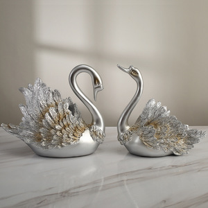 Adorno Moderno Minimalista de Cisne en Resina Gris y Blanca, Decoración para Bodas, Regalo para el Hogar - Product Image 1
