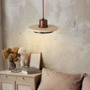 Luminaire suspendu de style Wabi Sabi, travertin jaune rond, LED E27, commande par interrupteur, chambre à coucher, salon, éclairage décoratif - Product Image 2