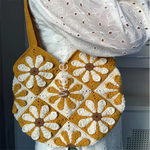 Haute qualité <span class=keywords><strong>Crochet</strong></span> Daisy <span class=keywords><strong>Sac</strong></span> Fourre-Tout Fleur Fourre-Tout Grand-Mère Carré Fleur <span class=keywords><strong>Sac</strong></span> <span class=keywords><strong>Crochet</strong></span> Épaule Fête Des Mères Cadeau - Product Image 3
