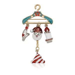 Christmas Collection Brooch Long Hanger Tassel Santa Bell Alloy Brooch
