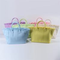 Keymay Sac Cabas de Voyage en Toile Tendance Mignon Couleurs Vives 6 Couleurs Grande Pompom Franges Sac de Plage