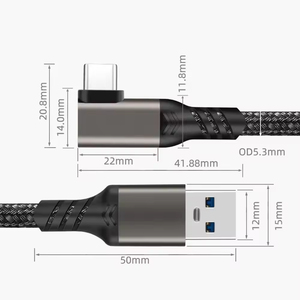 90 度 USB <span class=keywords><strong>3</strong></span>.<span class=keywords><strong>2</strong></span> Gen <span class=keywords><strong>2</strong></span> 数据线 10Gbps USB A 转 USB C 60W 3A Type C 超级快充数据线，适用于相机 Oculus/Quest <span class=keywords><strong>3</strong></span> VR Link - Product Image 5