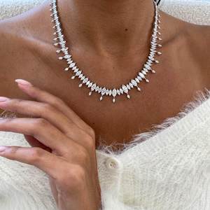 26.00CT Marquise Cut Moissanite Diamond Tennis <b>Necklace</b> 925 Sterling Silver Dainty <b>Statement</b> <b>Necklace</b> Anniversary Engagement - Product Image 6