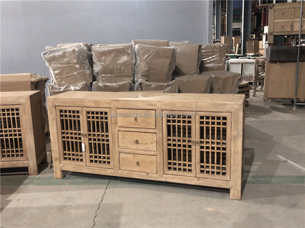 Chinese vintage rustic recycled solid wood 4 door carved cabinet solid mango reclaimed timber cupboard storage cabinet furniture