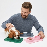 Bol double en silicone pour chiens et chats, bol d'alimentation et d'eau antidérapant de qualité alimentaire, mangeoire pour animaux de compagnie en forme d'os