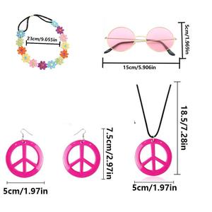 Pesenar femmes Hippy Suit-1960s et 1970s rétro lunettes paix logo collier tournesol couronne bandeau - Product Image 3