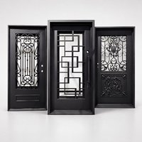 Porte d'entrée moderne en fer forgé, style européen, double sécurité, avec verre, pour villa