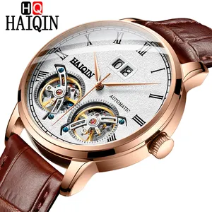 HAIQINメンズ高級時計ビジネスフロストトゥールビヨン時計男性防水機械式自動腕時計