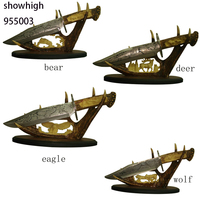 Couteau décoratif Aigle Loup Cerf Ours avec manche en résine fabriqué en bambou 955003