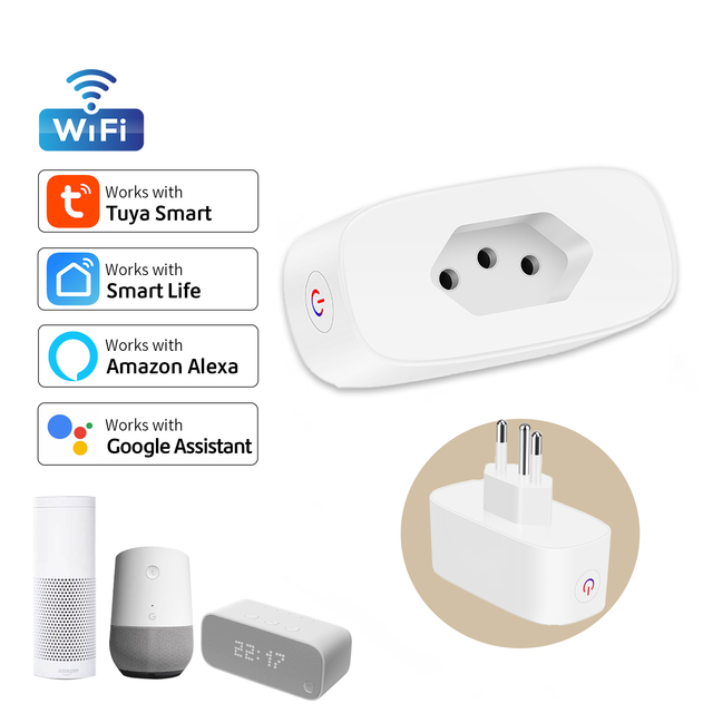 Smart Home System Brazil Standard Smart Plug with Power Monitor Tuya APP Control Wi-Fi 16A Max Current Voice Remote