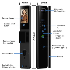 ระบบล็อคประตูอัจฉริยะแบบดิจิตอลพร้อมกล้อง  ระบบจดจำใบหน้า  กันน้ำ IP65  ระบบ<span class=keywords><strong>สแกน</strong></span>ลายนิ้วมือ  รองรับ Wifi Tuya - Product Image 6