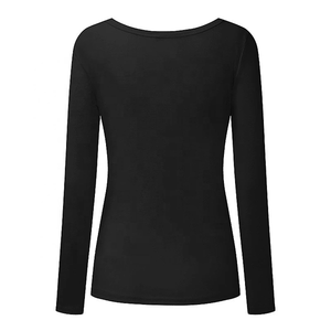 <span class=keywords><strong>Maglietta</strong></span> a Maniche Lunghe <span class=keywords><strong>Nera</strong></span> con Stampa Puff Personalizzata Eco-Friendly Plus Size per Donne, Prodotta in Cina - Product Image 2