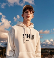 YKH Hombres de alta calidad de lana de manga larga sudaderas con capucha 330GSM Boy Full Custom Print Own Logo Oversized Men's Hoodie