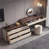 Ensemble Coiffeuse Luxe Moderne pour Chambre à Coucher avec Meuble en Bois, Miroir LED Éclairé et Rangement Pratique