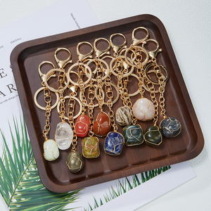 GoldSilver Wire Wrap Irregular Natural Crystal Key Chains Birthstone Gemstone Smooth Tumble Stone Keychain for Key Purse Hanging
