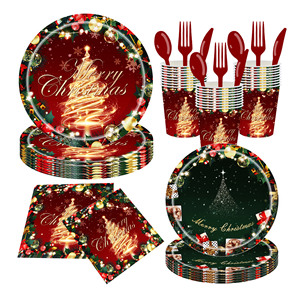 Christmas Tree <b>Disposable</b> Tableware Set Paper <b>Plates</b> Cups Napkins Party Supplies for Christmas Celebration - Product Image 1