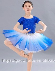 Costumi da Danza per Ragazze, Body Blu con Paillettes per <span class=keywords><strong>Donne</strong></span>, Tutù da Balletto, Abito Corto con Maniche Corte e Paillettes per Bambine, Costumi da Balletto per Esibizioni - Product Image 3
