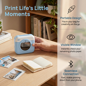 <span class=keywords><strong>Imprimante</strong></span> <span class=keywords><strong>photo</strong></span> thermique portable mini sans encre, impression couleur, compacte, sans fil, connectivité USB pour smartphones (plastique) - Product Image 4