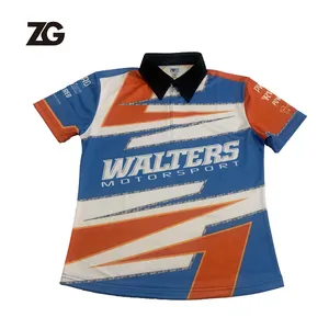 100% Polyester Full Sublimation Printing Race Polo Shirts Zipper Collar Men Motorcycle Racing Shirts