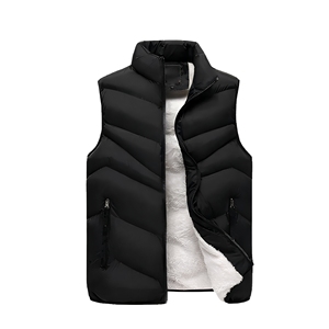 Gilet d'hiver matelassé pour homme, col montant, fermeture éclair, sans manches, épais et chaud - Product Image 1