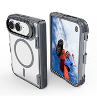 Nouvelle coque antichoc 2026 avec panneau arrière rigide transparent et cadre souple avec béquille métallique réglable pour iPhone 18 Duo