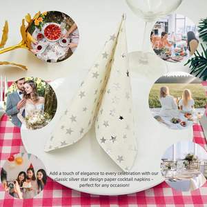 <span class=keywords><strong>Serviettes</strong></span> de Cocktail Imprimées Étoile d'Argent Jetables <span class=keywords><strong>Serviettes</strong></span> en <span class=keywords><strong>Papier</strong></span> Blanc Argenté avec Style de Sac Élégant 4 Pliages pour les Dîners - Product Image 3