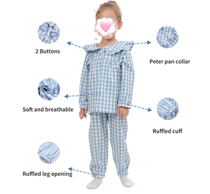 Ensembles de pyjamas pour enfants personnalisés OEM Pyjamas de créateurs pour bébés garçons Ensemble de <span class=keywords><strong>pyjama</strong></span> de <span class=keywords><strong>luxe</strong></span> vichy deux pièces Boutique Vêtements de nuit à volants - Product Image 3