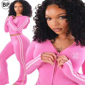 <span class=keywords><strong>Tuta</strong></span> <span class=keywords><strong>Sportiva</strong></span> con Logo Personalizzato e Strisce Laterali a Contrasto, Abbigliamento <span class=keywords><strong>Donna</strong></span> Y2K, Giacca con Zip e <span class=keywords><strong>Pantaloni</strong></span> a Vita Alta a Zampa d'Elefante, Set 2 Pezzi - Product Image 2
