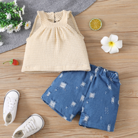 Nouvel ensemble de vêtements d'été pour filles, chemise blanche et short en jean, tenue 2 pièces, été 2026
