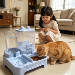 <b>Cat</b> pet automatic <b>feeder</b> with anti tipping and non wetting mouth, dual bowl integrated large capacity automatic <b>feeder</b> - Product Image 1