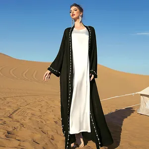 Vestido largo de Abaya con cuentas Vintage para mujer, caftán abierto, moda musulmana de Dubái, Kimono turco, bata de gran tamaño con cinturón