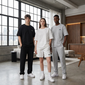 Ensemble T-shirt et short <span class=keywords><strong>pour</strong></span> <span class=keywords><strong>homme</strong></span> avec lettrage 3D en relief personnalisé, style Gorpcore, surdimensionné, unisexe, OEM, vente en gros, streetwear - Product Image 2
