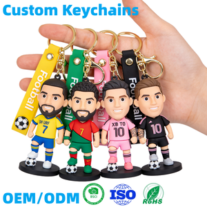 <span class=keywords><strong>Porte</strong></span>-clés de football 3D personnalisé en forme de personnage de dessin animé, figurine de joueur de football en caoutchouc pour les passionnés de sport - Product Image 1
