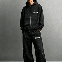 Ensemble de survêtement pour homme en molleton French Terry 500 g/m² personnalisé, style streetwear délavé, avec strass, ensemble 2 pièces