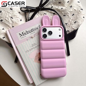 Coque de téléphone en silicone avec oreilles de lapin mignonnes, couleur unie, antichoc, protection souple pour iPhone 15 16 17 Series - Product Image 4