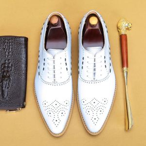 Zapatos de Hombre de Cuero Genuino Blanco, Zapatos Formales de Negocios de Piel de Vacuno de Primera Calidad, con Cordones Oxford, Ligeros, Transpirables, con Suela de Goma - Product Image 1