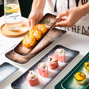 Vente chaude Rectangle 9.5/11.5 pouces <span class=keywords><strong>Sushi</strong></span> assiettes en céramique Snack Dessert plateau de service plats pour Restaurant hôtel mariages - Product Image 3