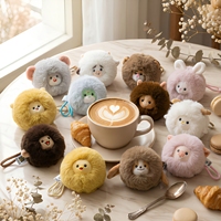Porte-clés en peluche mignon et moelleux, animal du zodiaque, pendentif rond doux pour sac, breloque pour sac à dos ou voiture, mini cadeau d'anniversaire ou de festival